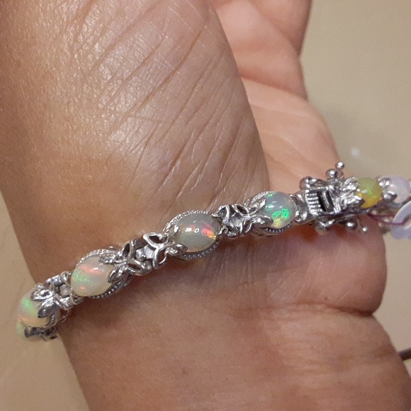 925 Ethiopian Opal Tennis Bracelet. - Picture 3 of 7